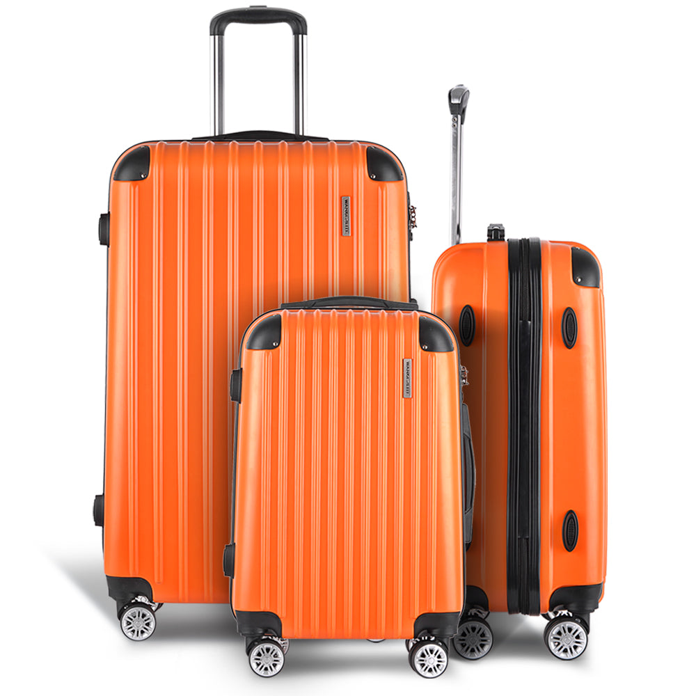 Wanderlite 3pc Luggage Trolley Travel Set Suitcase Carry On TSA Lock Hard Case Lightweight Orange - Homecoze