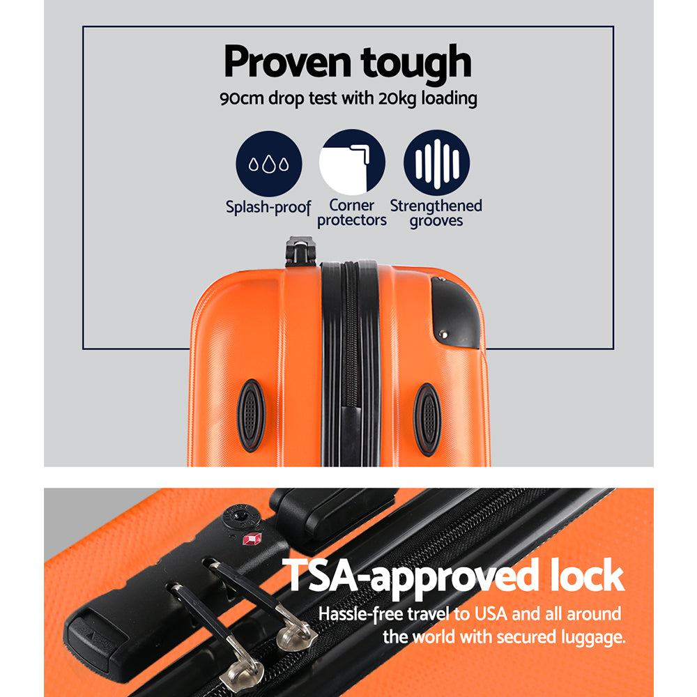 Wanderlite 3pc Luggage Trolley Travel Set Suitcase Carry On TSA Lock Hard Case Lightweight Orange - Homecoze