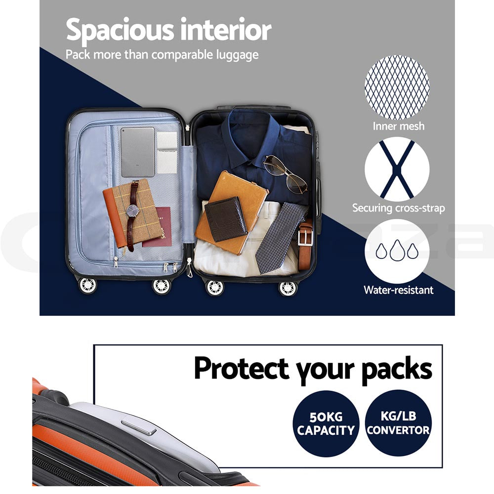 Wanderlite 3pc Luggage Trolley Travel Set Suitcase Carry On TSA Lock Hard Case Lightweight Orange - Homecoze