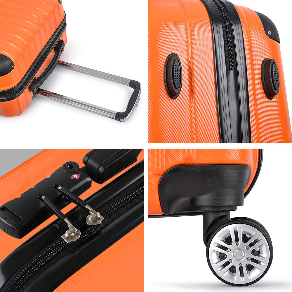 Wanderlite 3pc Luggage Trolley Travel Set Suitcase Carry On TSA Lock Hard Case Lightweight Orange - Homecoze