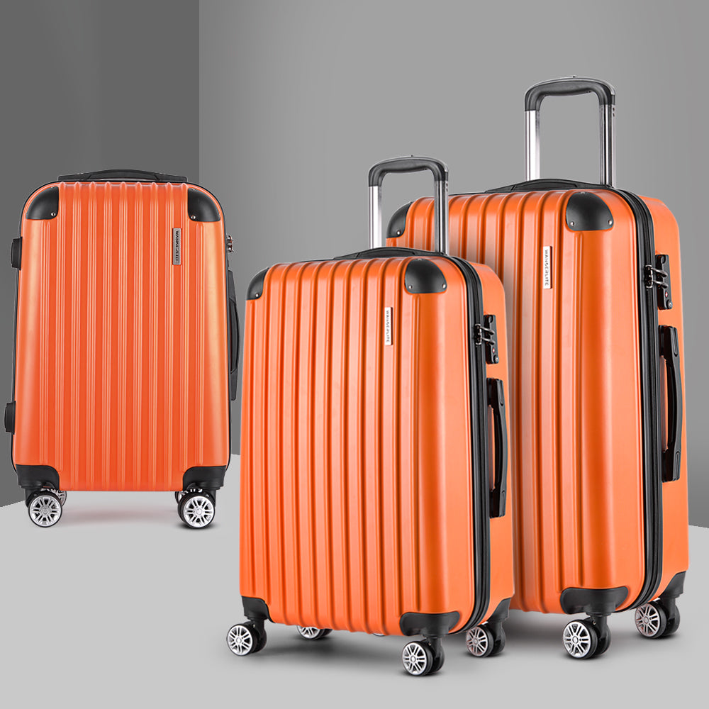 Wanderlite 3pc Luggage Trolley Travel Set Suitcase Carry On TSA Lock Hard Case Lightweight Orange - Homecoze
