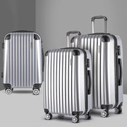 Wanderlite 3pc Luggage Trolley Travel Set Suitcase Carry On TSA Lock Hard Case Lightweight Silver - Homecoze