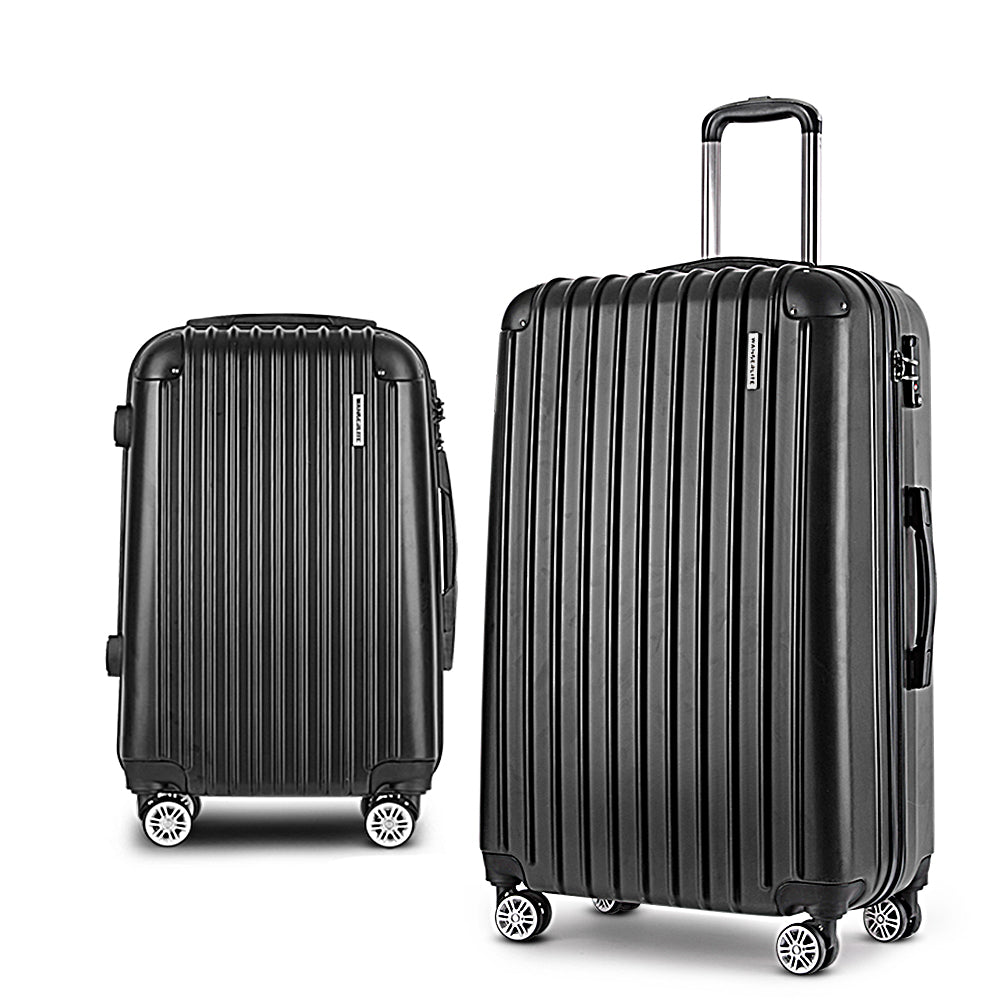 Wanderlite 2pcs Luggage Trolley Set Travel Suitcase Carry On Hard Case Lightweight Black - Homecoze