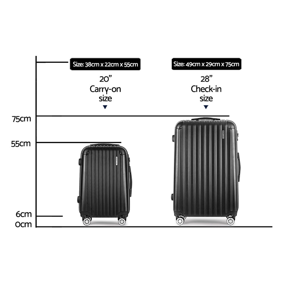 Wanderlite 2pcs Luggage Trolley Set Travel Suitcase Carry On Hard Case Lightweight Black - Homecoze