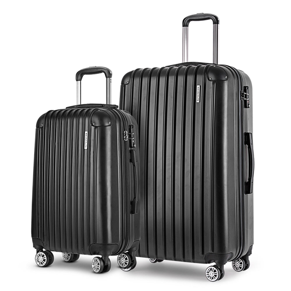 Wanderlite 2pcs Luggage Trolley Set Travel Suitcase Carry On Hard Case Lightweight Black - Homecoze