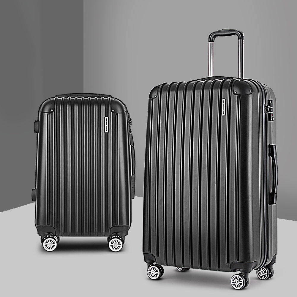 Wanderlite 2pcs Luggage Trolley Set Travel Suitcase Carry On Hard Case Lightweight Black - Homecoze