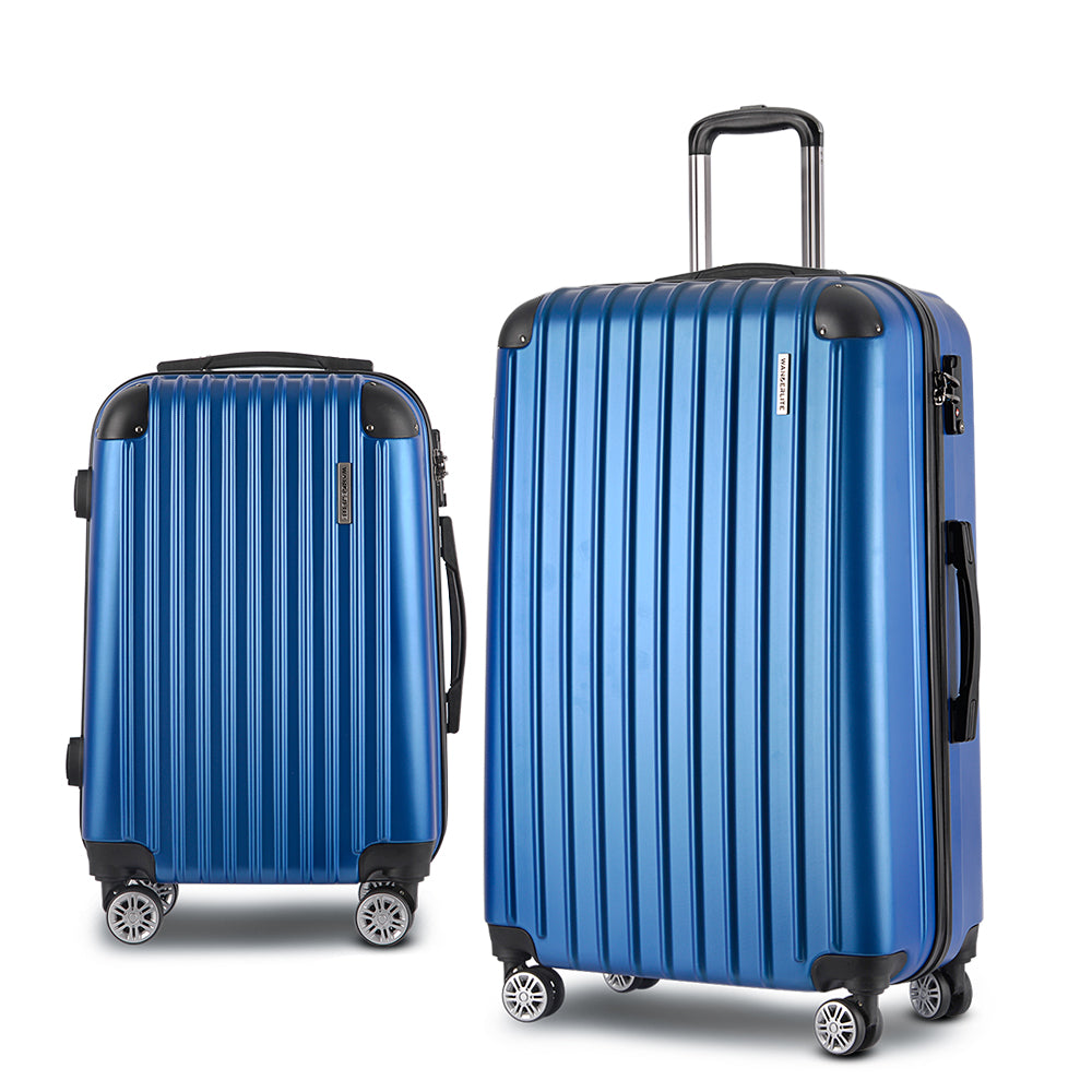 Wanderlite 2pcs Luggage Trolley Set Travel Suitcase Carry On Hard Case Lightweight Blue - Homecoze