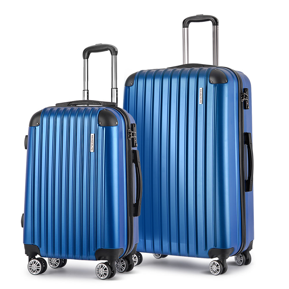 Wanderlite 2pcs Luggage Trolley Set Travel Suitcase Carry On Hard Case Lightweight Blue - Homecoze