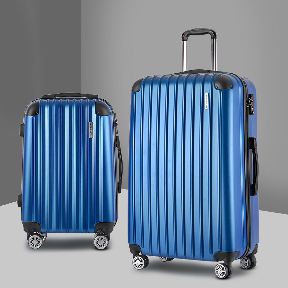 Wanderlite 2pcs Luggage Trolley Set Travel Suitcase Carry On Hard Case Lightweight Blue - Homecoze