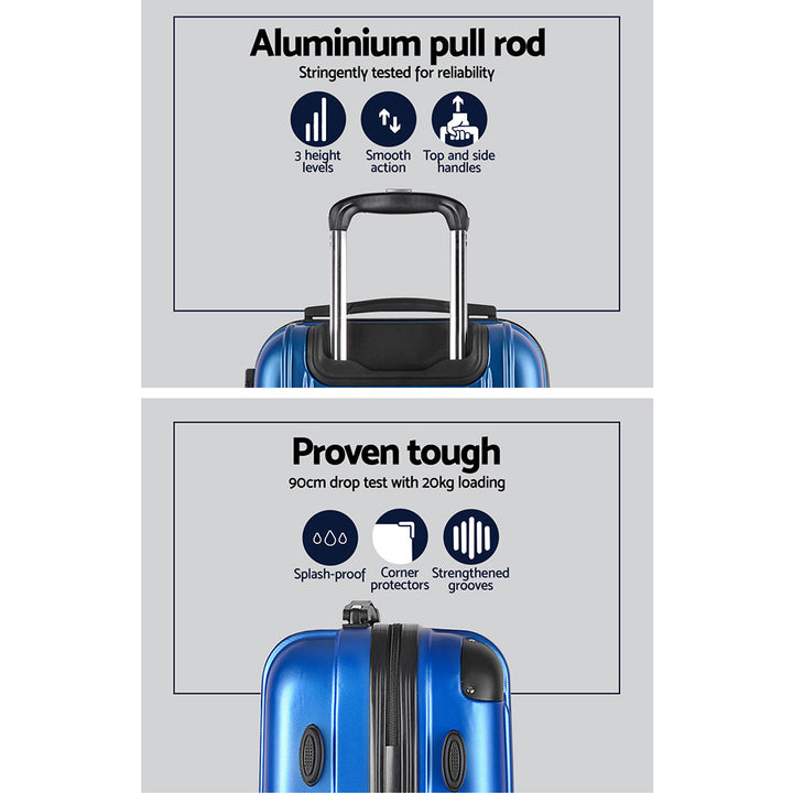 Wanderlite 3pcs Luggage Trolley Set Travel Suitcase Hard Case Carry On Bag Blue