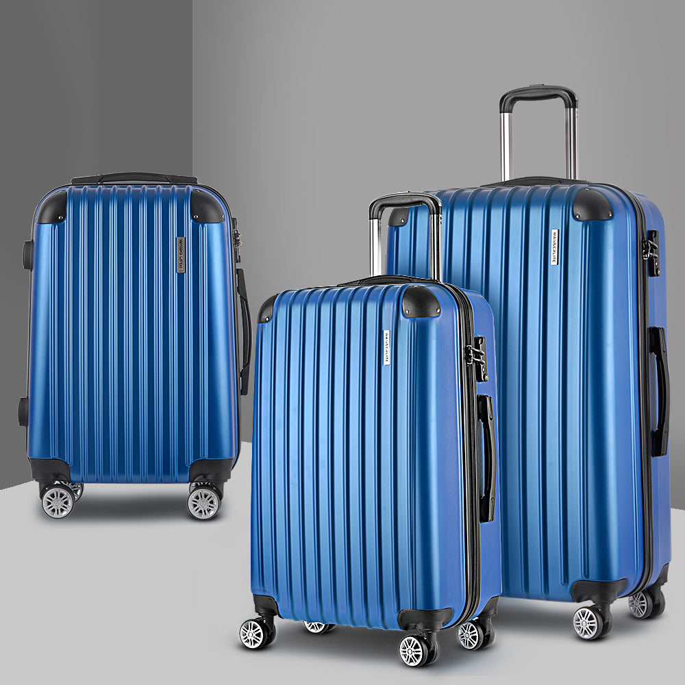Wanderlite 3pcs Luggage Trolley Set Travel Suitcase Hard Case Carry On Bag Blue - Homecoze