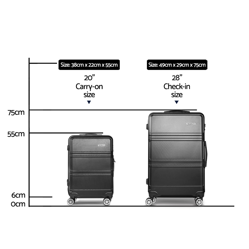 Wanderlite 2pc Luggage Trolley Set Suitcase Travel TSA Carry On Hard Case Lightweight Black - Homecoze