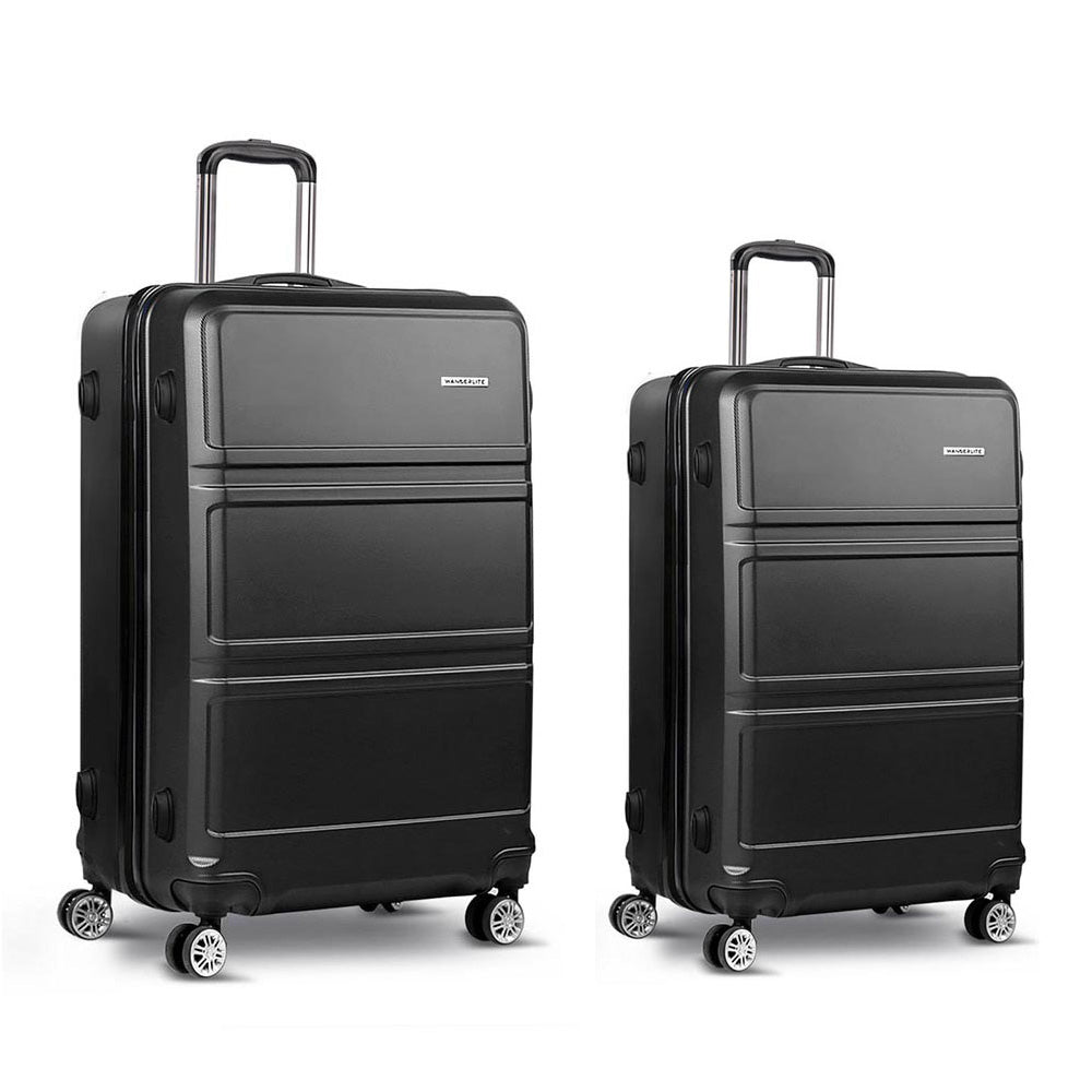 Wanderlite 2pc Luggage Trolley Set Suitcase Travel TSA Carry On Hard Case Lightweight Black - Homecoze