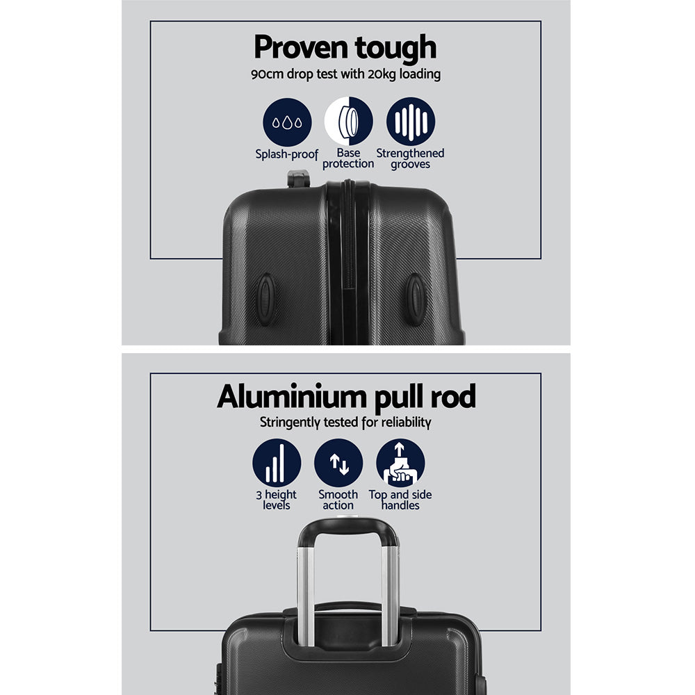 Wanderlite 2pc Luggage Trolley Set Suitcase Travel TSA Carry On Hard Case Lightweight Black - Homecoze