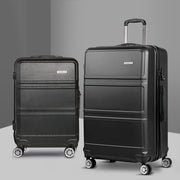 Wanderlite 2pc Luggage Trolley Set Suitcase Travel TSA Carry On Hard Case Lightweight Black - Homecoze
