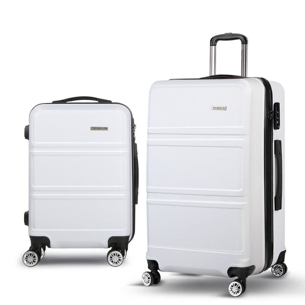 Wanderlite 2pc Luggage Trolley Set Suitcase Travel TSA Carry On Hard Case Lightweight White - Homecoze