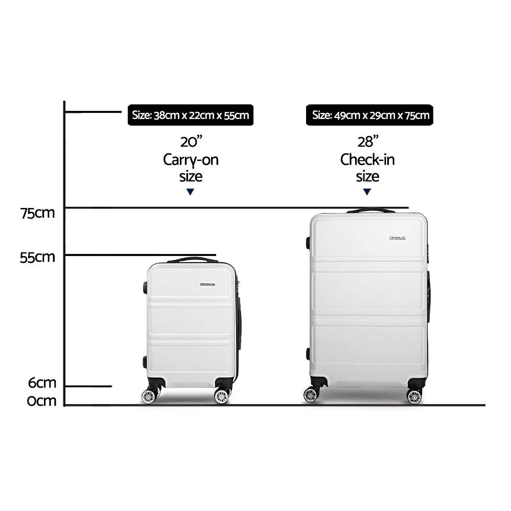 Wanderlite 2pc Luggage Trolley Set Suitcase Travel TSA Carry On Hard Case Lightweight White - Homecoze