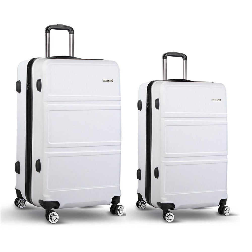 Wanderlite 2pc Luggage Trolley Set Suitcase Travel TSA Carry On Hard Case Lightweight White - Homecoze