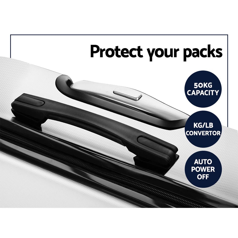 Wanderlite 2pc Luggage Trolley Set Suitcase Travel TSA Carry On Hard Case Lightweight White - Homecoze