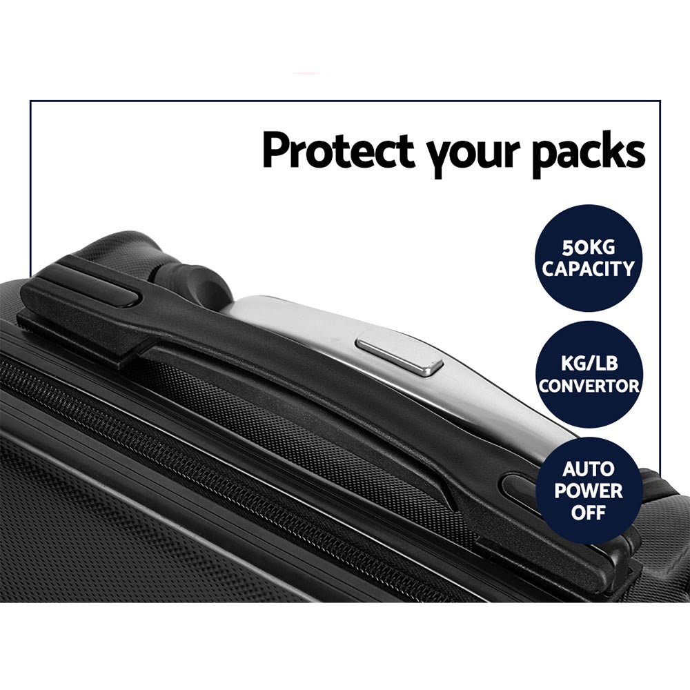 Wanderlite 3pc Luggage Trolley Set Suitcase Travel TSA Carry On Hard Case Lightweight Black - Homecoze