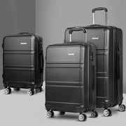 Wanderlite 3pc Luggage Trolley Set Suitcase Travel TSA Carry On Hard Case Lightweight Black - Homecoze