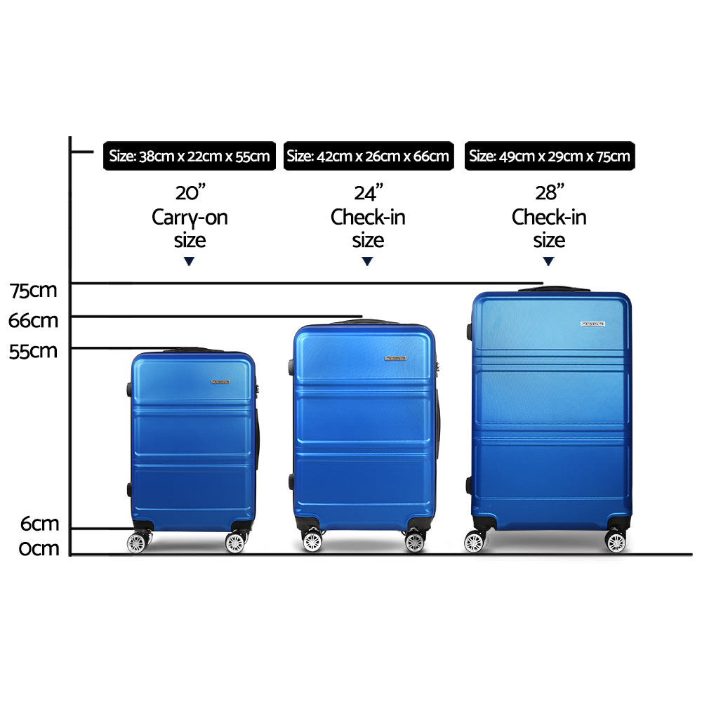 Wanderlite 3pc Luggage Trolley Set Suitcase Travel TSA Carry On Hard Case Lightweight Blue - Homecoze