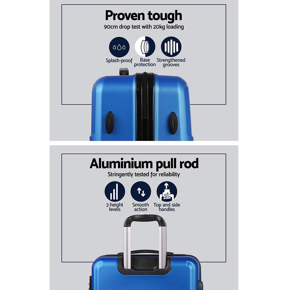 Wanderlite 3pc Luggage Trolley Set Suitcase Travel TSA Carry On Hard Case Lightweight Blue - Homecoze