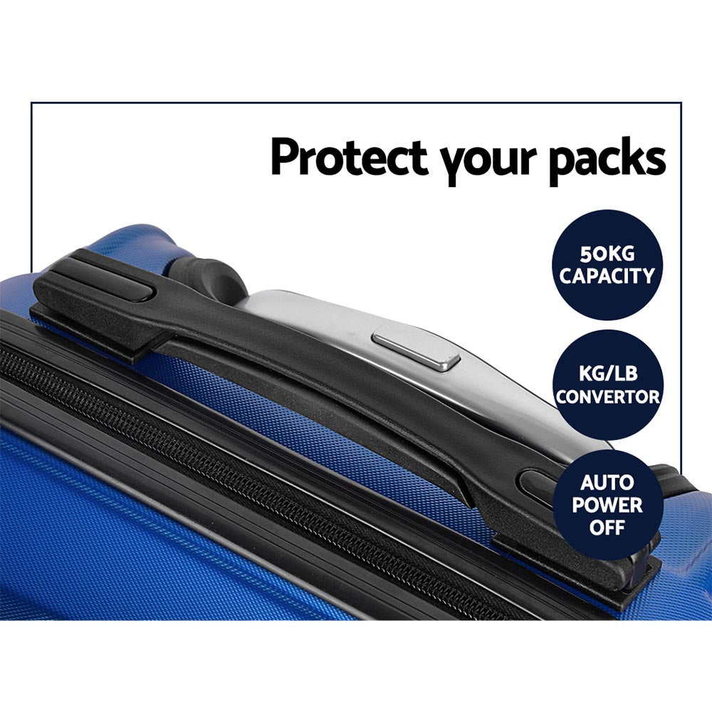 Wanderlite 3pc Luggage Trolley Set Suitcase Travel TSA Carry On Hard Case Lightweight Blue - Homecoze