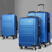 Wanderlite 3pc Luggage Trolley Set Suitcase Travel TSA Carry On Hard Case Lightweight Blue - Homecoze