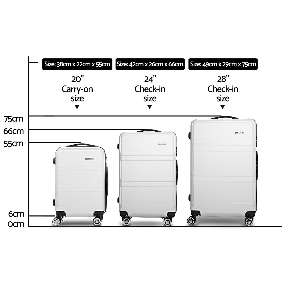 Wanderlite 3pc Luggage Trolley Set Suitcase Travel TSA Carry On Hard Case Lightweight White - Homecoze