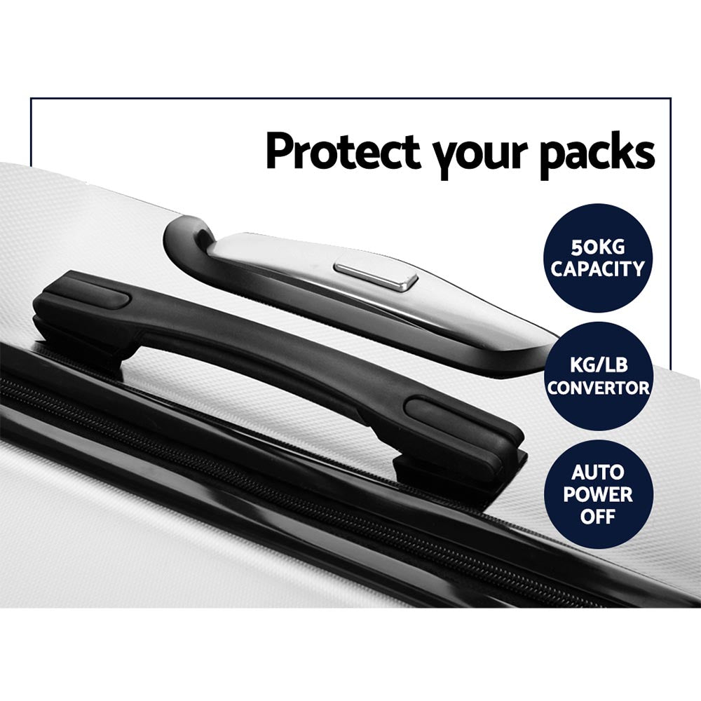 Wanderlite 3pc Luggage Trolley Set Suitcase Travel TSA Carry On Hard Case Lightweight White - Homecoze