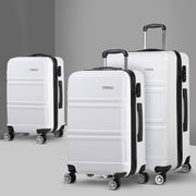 Wanderlite 3pc Luggage Trolley Set Suitcase Travel TSA Carry On Hard Case Lightweight White - Homecoze