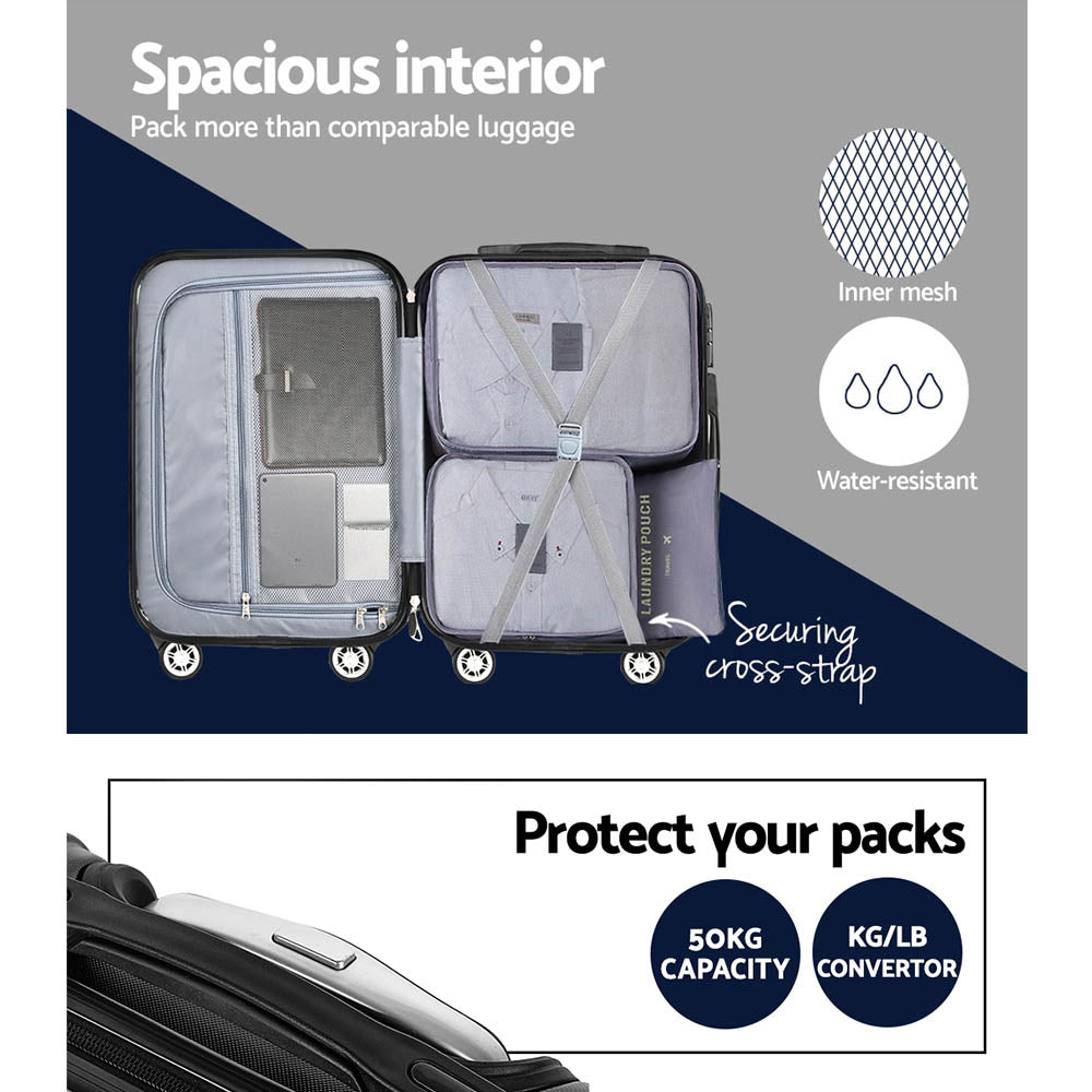 Wanderlite 3pcs LuggageTrolley Set Travel Suitcase Storage Organiser Carry On Hard Case TSA Lightweight Black - Homecoze