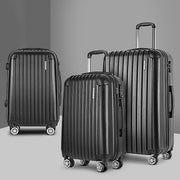 Wanderlite 3pcs LuggageTrolley Set Travel Suitcase Storage Organiser Carry On Hard Case TSA Lightweight Black - Homecoze