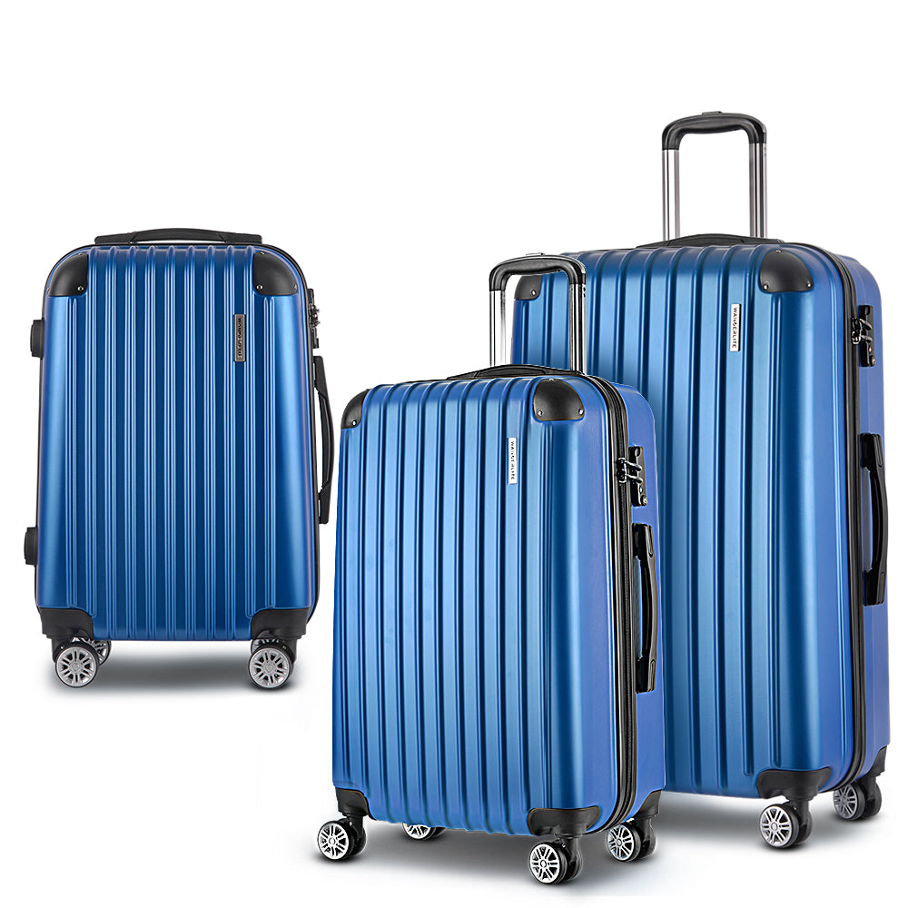 Wanderlite 3pcs LuggageTrolley Set Travel Suitcase Storage Organiser Carry On Hard Case TSA Lightweight Blue - Homecoze