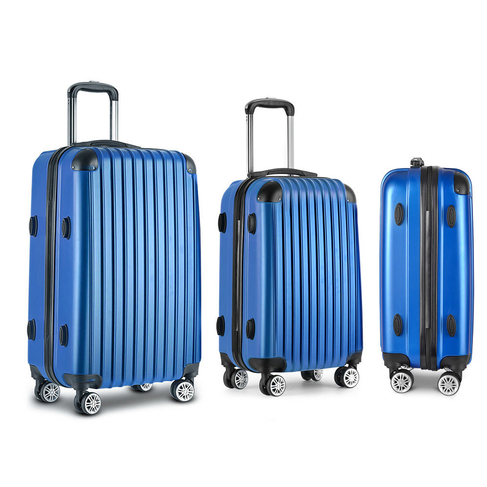 Wanderlite 3pcs LuggageTrolley Set Travel Suitcase Storage Organiser Carry On Hard Case TSA Lightweight Blue - Homecoze