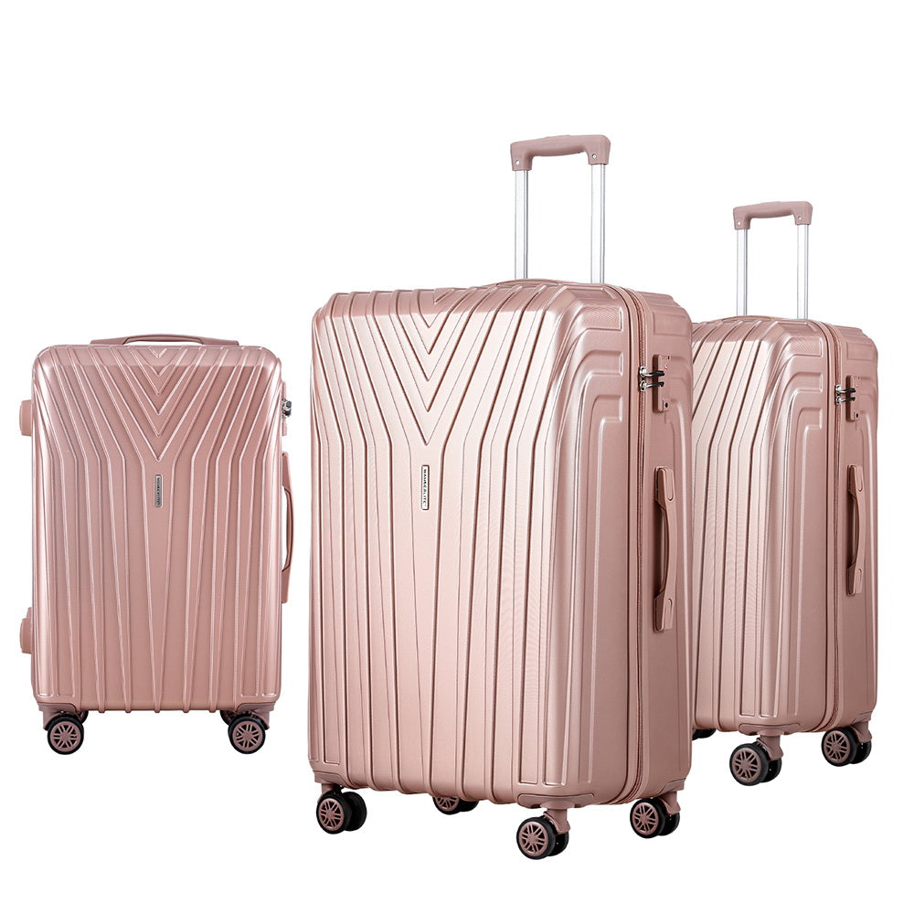 Wanderlite 3pc Luggage Trolley Set Suitcase Travel TSA Hard Case Carry On Pink Lightweight - Homecoze