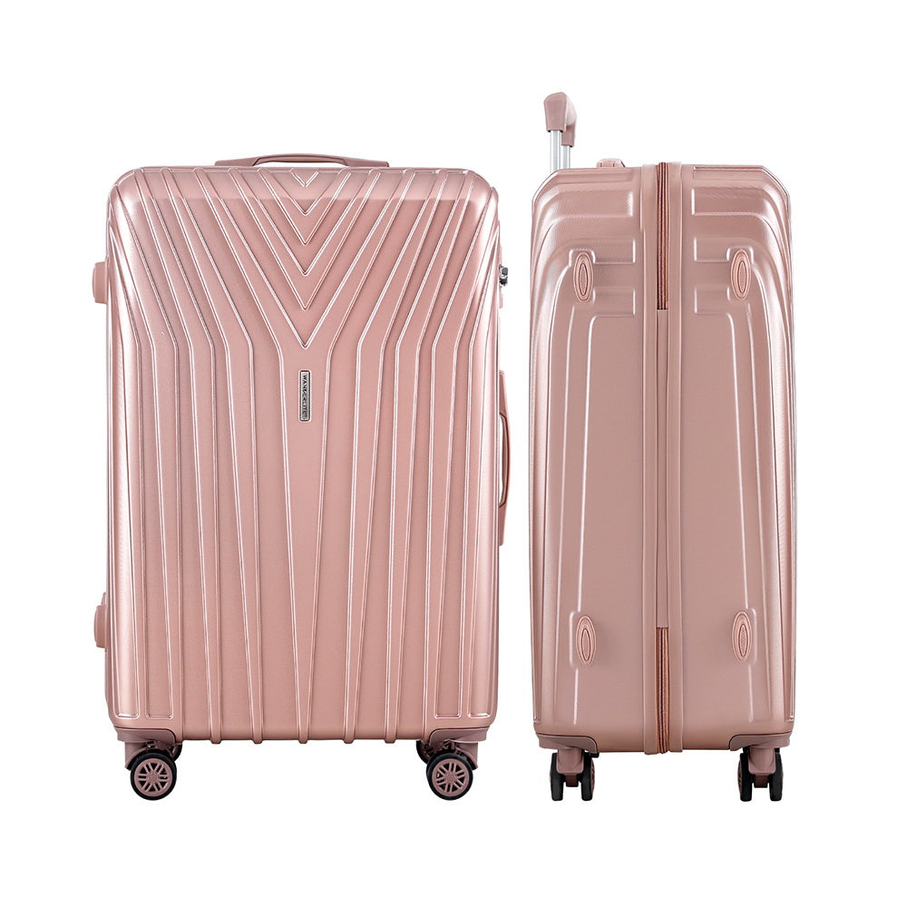 Wanderlite 3pc Luggage Trolley Set Suitcase Travel TSA Hard Case Carry On Pink Lightweight - Homecoze