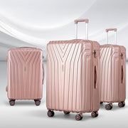Wanderlite 3pc Luggage Trolley Set Suitcase Travel TSA Hard Case Carry On Pink Lightweight - Homecoze