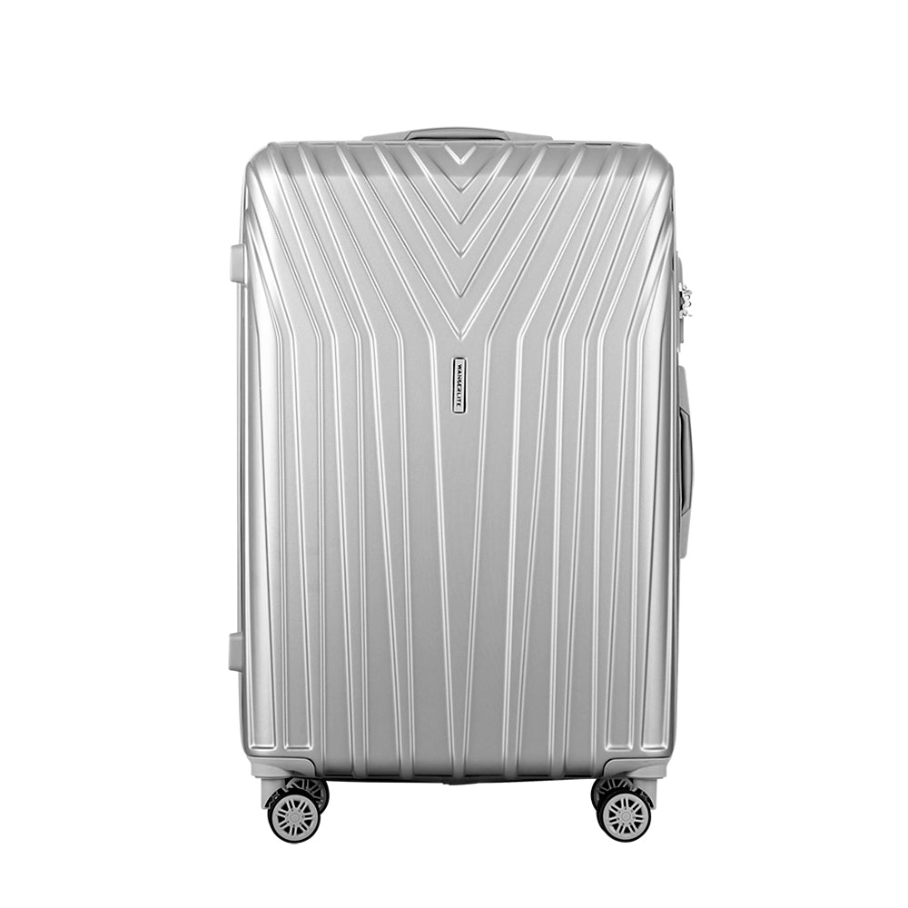 Wanderlite 3pc Luggage Trolley Set Suitcase Travel TSA Hard Case Carry On Silver Lightweight - Homecoze