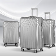 Wanderlite 3pc Luggage Trolley Set Suitcase Travel TSA Hard Case Carry On Silver Lightweight - Homecoze