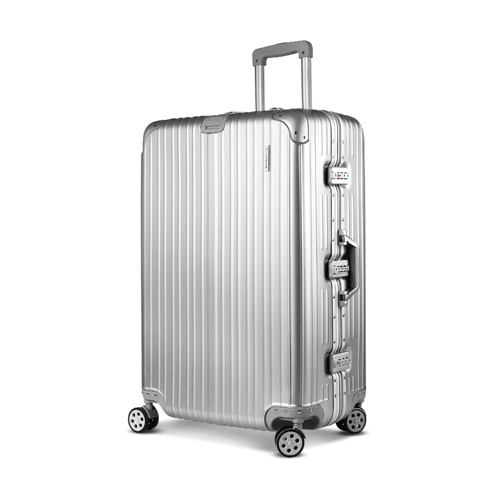 Wanderlite 28" TSA Lightweight Aluminium Luggage Suitcase - Silver - Homecoze