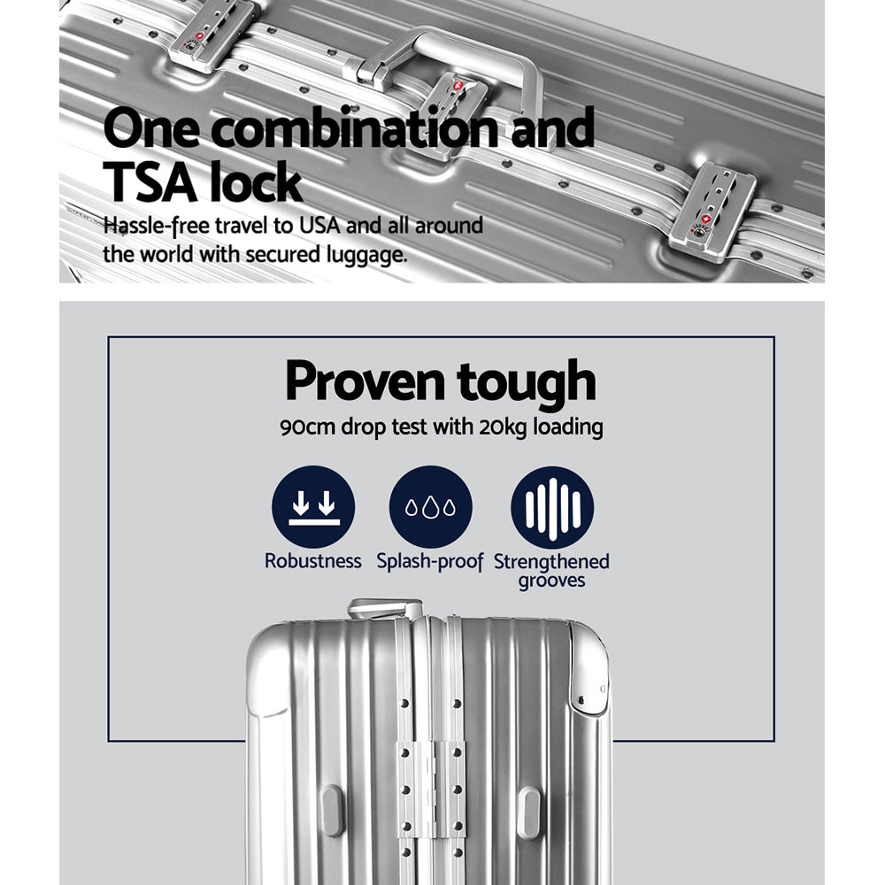 Wanderlite 28" TSA Lightweight Aluminium Luggage Suitcase - Silver - Homecoze