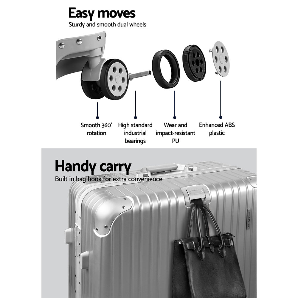 Wanderlite 28" TSA Lightweight Aluminium Luggage Suitcase - Silver - Homecoze