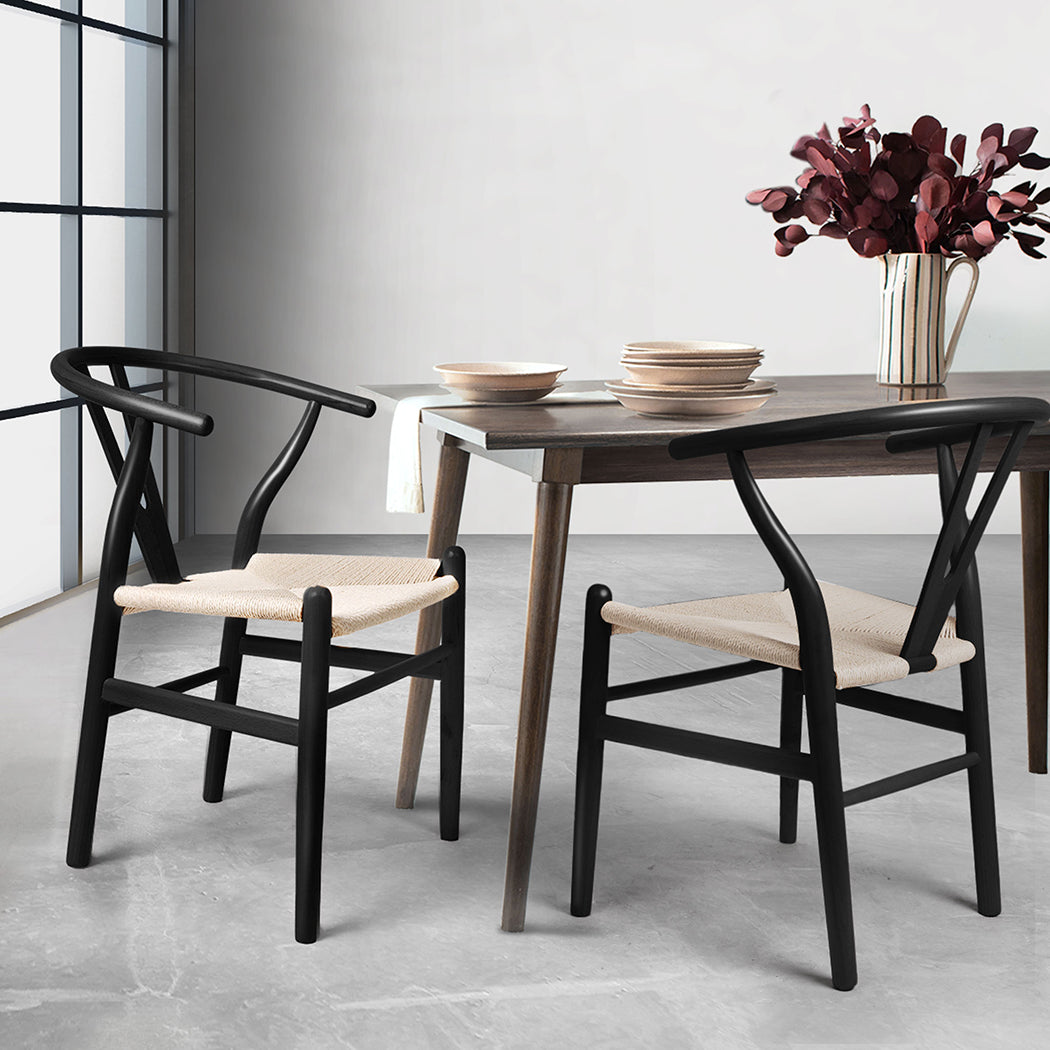 Levede 2x Dining Chairs Wooden Hans Black-1836526711542517766