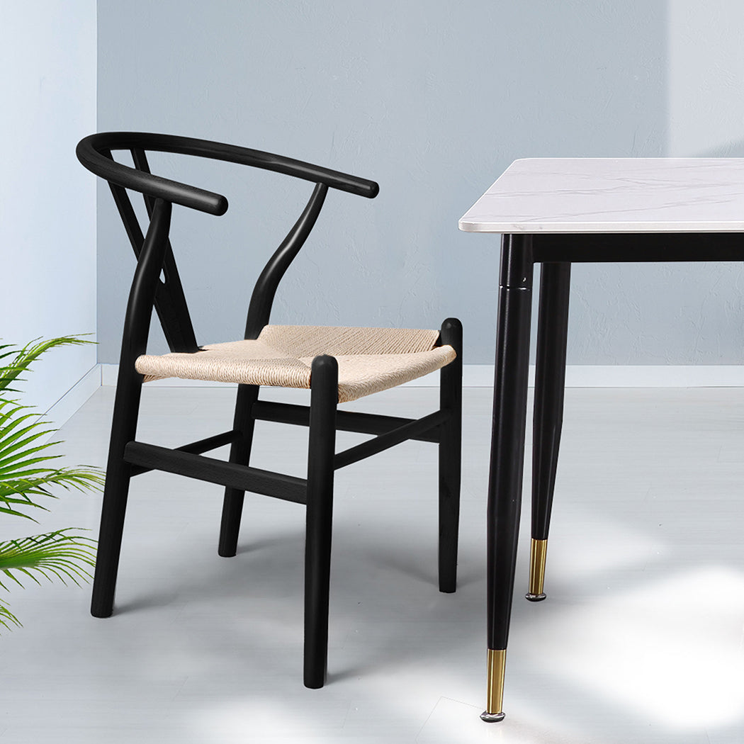 Levede 2x Dining Chairs Wooden Hans Black-1836526711542517767