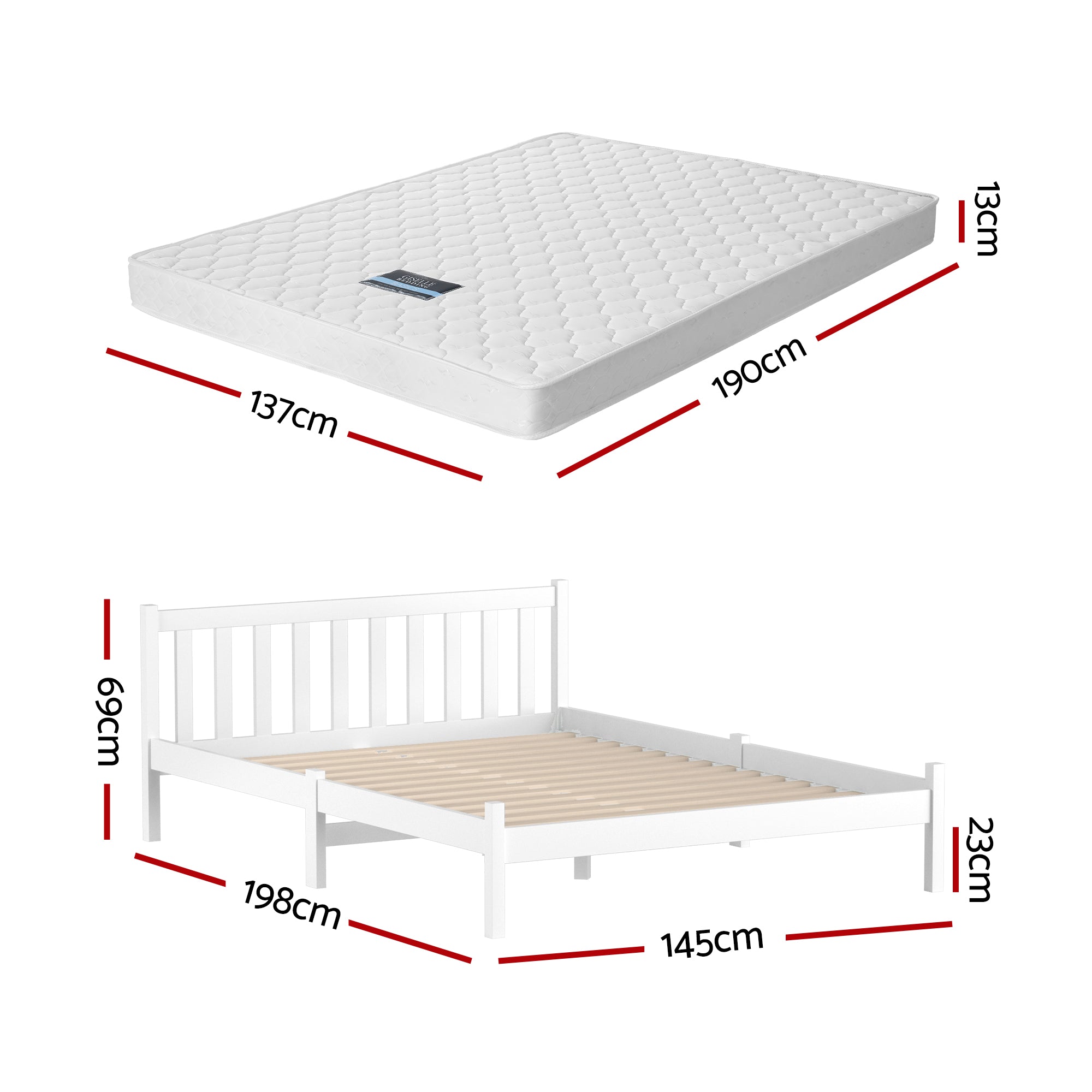Dayton (Double) Bed Frame & Mattress Set - White
