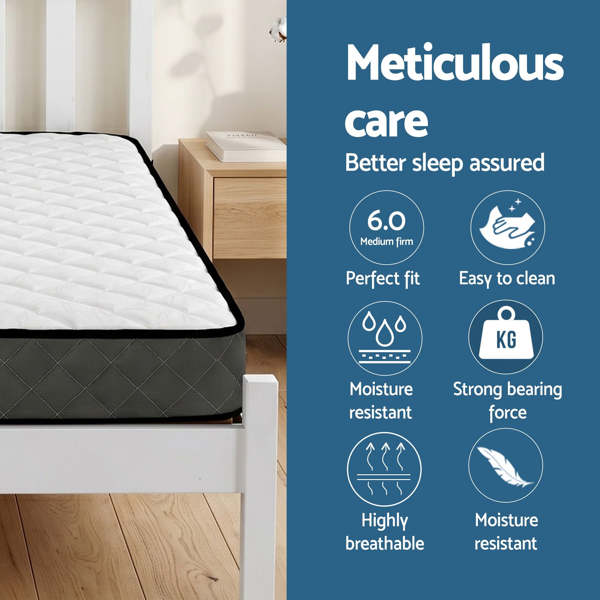Dayton (Single) Bed Frame & Mattress Set - White