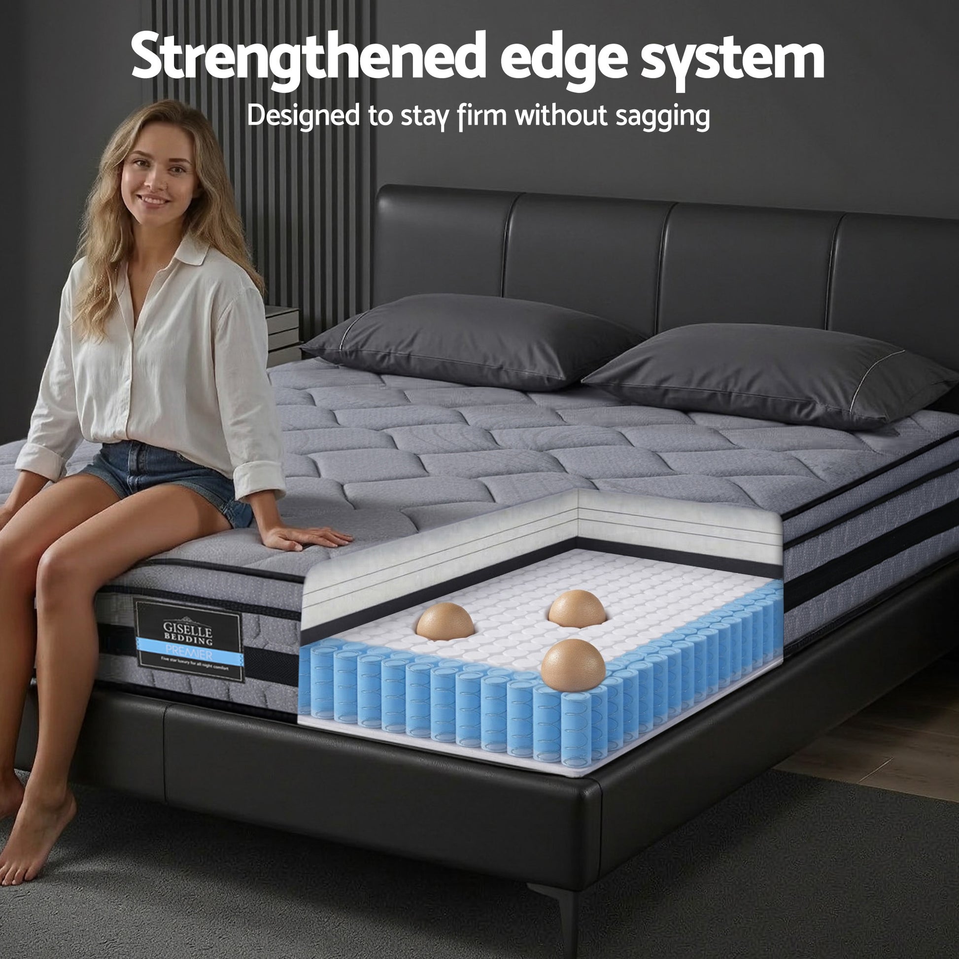 Giselle Bedding 34cm King Mattress Hybrid, Pocket Spring Bed Mattress - Homecoze