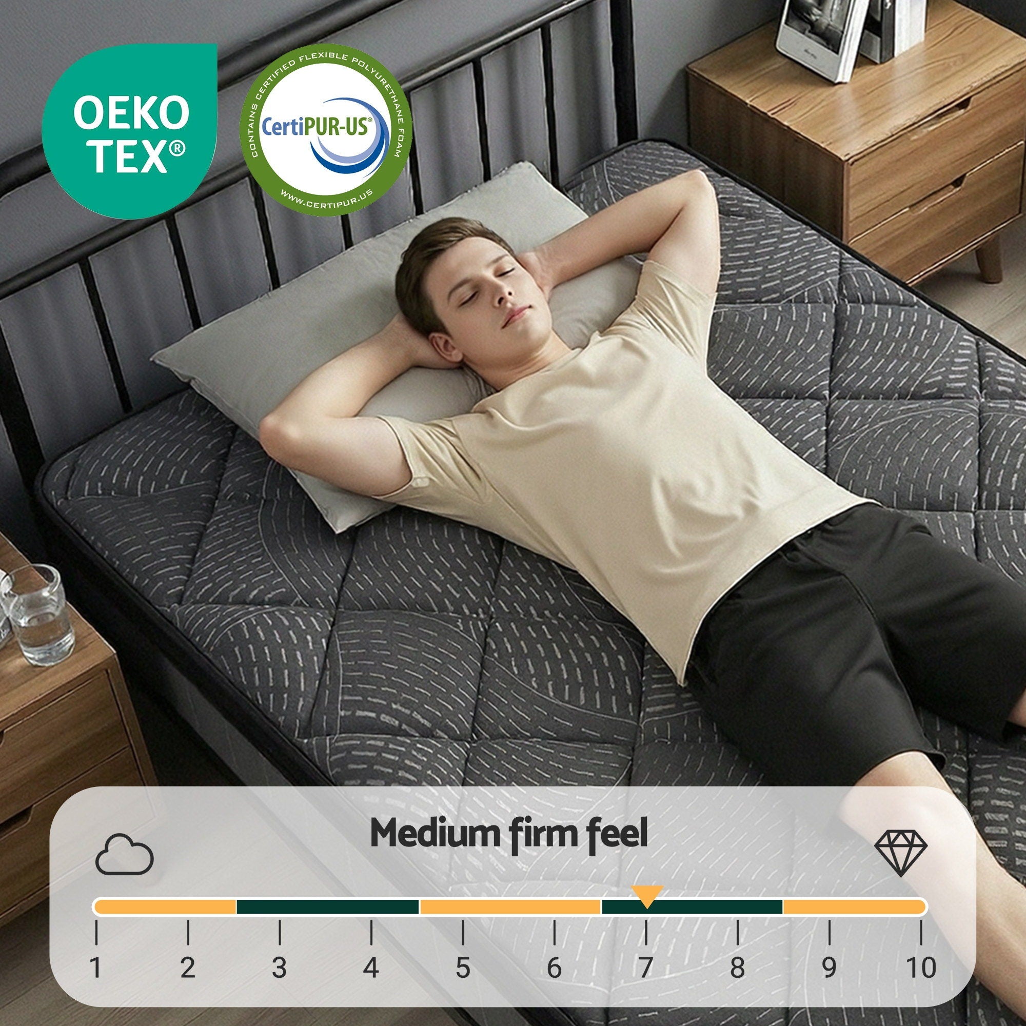 Giselle Bedding King Single Mattress 25cm Pocket Spring Latex Euro Top Medium Firm Bed - Homecoze